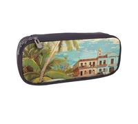 AQRJLPO Trousse à crayons à rabat en cuir avec imprimé île de Cuba - Jolie trousse à crayons - Trousse de maquillage de voyage - Cadeau pour étudiants, filles, garçons, femmes, Noir , Taille unique