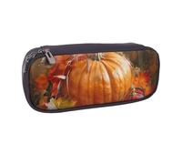 AQRJLPO Trousse à crayons à rabat en cuir avec motif feuilles « Happy Thanksgiving Day » - Jolie trousse à crayons - Trousse de maquillage de voyage - Cadeau pour étudiants, filles, garçons, femmes