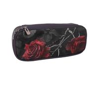 AQRJLPO Trousse à crayons à rabat en cuir avec motifs de roses noires gothiques - Jolie trousse à crayons - Trousse de maquillage de voyage - Cadeau pour étudiants, filles, garçons, femmes, Noir