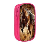 AQRJLPO Trousse à crayons American West Rodeo pour étudiants, garçons et filles - Grande capacité double couche pour bureau, école, papeterie, trousse à crayons, noir, rose, Taille unique, Cartable