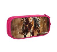 AQRJLPO Trousse à crayons American West Rodeo pour garçons et filles de grande capacité pour bureau, école, étudiants, papeterie, trousse à crayons avec 2 compartiments, noir, rose, Taille unique