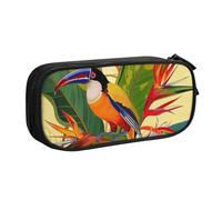 AQRJLPO Trousse à crayons avec 2 compartiments pour garçons et filles - Grande capacité - Imprimé oiseau de paradis tropical - Pour le bureau, l'école, les étudiants - Noir, Noir , Taille unique