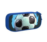 AQRJLPO Trousse à crayons avec 2 compartiments pour garçons et filles - Grande capacité - Motif ballon de football - Pour bureau, école, étudiants - Noir, bleu, Taille unique, Cartable