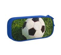 AQRJLPO Trousse à crayons avec 2 compartiments pour garçons et filles - Grande capacité - Motif ballon de football sur herbe - Pour bureau, école, étudiants - Noir, bleu, Taille unique, Cartable
