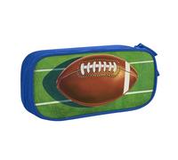 AQRJLPO Trousse à crayons avec 2 compartiments pour garçons et filles - Grande capacité - Pour bureau, école, étudiants - Motif terrain de football américain et ballon - Noir, bleu, Taille unique