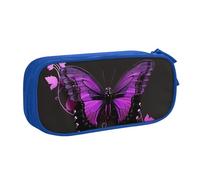 AQRJLPO Trousse à crayons avec 2 compartiments pour garçons et filles - Imprimé papillons violets et noirs - Grande capacité - Pour bureau, école, étudiants, bleu, Taille unique, Cartable