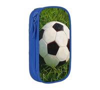 AQRJLPO Trousse à crayons avec imprimé ballon de football sur herbe pour étudiants, garçons et filles - Grande capacité double couche pour bureau, école, papeterie, trousse à crayons, noir, bleu