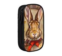 AQRJLPO Trousse à crayons avec imprimé lapin rosette pour étudiants, garçons et filles - Grande capacité double couche pour bureau, école, papeterie, trousse à crayons, noir, Noir , Taille unique