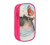 AQRJLPO Trousse à crayons avec imprimé papillon et hippopotame pour étudiants, garçons et filles - Grande capacité double couche pour bureau, école, papeterie, trousse à crayons, noir, rose, Taille