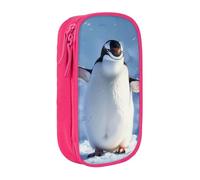 AQRJLPO Trousse à crayons avec imprimé pingouin mignon pour étudiants, garçons et filles - Grande capacité double couche pour bureau, école, papeterie, porte-crayons, noir, rose, Taille unique