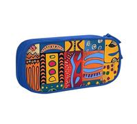 AQRJLPO Trousse à crayons avec motifs nationaux africains pour garçons et filles, grande capacité pour bureau, école, étudiants, papeterie, trousse à crayons avec 2 compartiments, noir, bleu, Taille