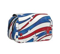 AQRJLPO Trousse à crayons double couche à rabat avec motif caniches, trousse de maquillage pour l'école, les voyages et le travail, Patriotic Stars Strips Independence Day, Taille unique, Cartable