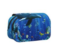 AQRJLPO Trousse à crayons double couche à rabat avec motif guitare artistique pour l'école, les voyages et le travail, 3D Underwater World Poisson Dolphi, Taille unique, Cartable