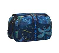 AQRJLPO Trousse à crayons double couche avec imprimé lapin rosette pour l'école, les voyages et le travail, Libellule bleue., Taille unique, Cartable
