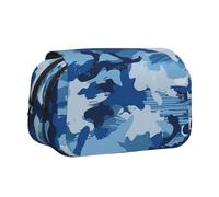 AQRJLPO Trousse à crayons double couche avec imprimé lapin rosette pour l'école, les voyages et le travail, camouflage bleu, Taille unique, Cartable