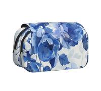 AQRJLPO Trousse à crayons double couche avec imprimé lapin rosette pour l'école, les voyages et le travail, Roses bleues à motif floral, Taille unique, Cartable