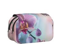 AQRJLPO Trousse à crayons double couche avec imprimé papillon - Trousse à crayons à rabat pour l'école, les voyages et le travail, Fleur d'orchidée papillon doux frais printemps, Taille unique