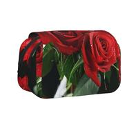 AQRJLPO Trousse à crayons double couche avec motif Père Noël, pour l'école, les voyages et le travail, Motif roses - Rouge, Taille unique, Cartable