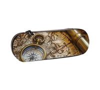 AQRJLPO Trousse à crayons en cuir avec boussole et carte du monde - Multi-usage - Fermeture éclair - Cadeau compact pour l'école, le bureau, les voyages, Noir , Taille unique, Cartable