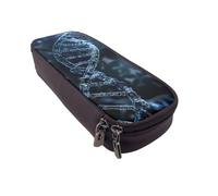 AQRJLPO Trousse à crayons en cuir avec fermeture éclair et chaîne ADN avec impression photo - Fournitures scolaires, trousse de maquillage de voyage, cadeau de papeterie pour étudiants, femmes, Noir