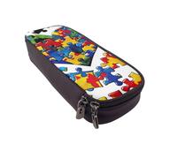 AQRJLPO Trousse à crayons en cuir avec fermeture éclair pour sensibilisation à l'autisme - Fournitures scolaires étanches, trousse de maquillage de voyage, cadeau de papeterie pour étudiants, femmes