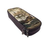 AQRJLPO Trousse à crayons en cuir avec fermeture éclair sur le thème des pirates nautiques et nautiques - Trousse de maquillage étanche pour fournitures scolaires, trousse de maquillage de voyage