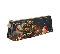 AQRJLPO Trousse à crayons en cuir avec impression « Merry Christmas » - Pour garçons et filles, blanc, Taille unique, Cartable