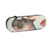 AQRJLPO Trousse à crayons en cuir avec imprimé papillon et hippopotame, trousse de maquillage de voyage multi-usage, boîte de rangement de bureau à fermeture éclair, cadeau compact pour l'école, le