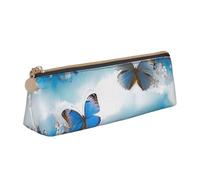 AQRJLPO Trousse à crayons en cuir avec imprimé papillons bleus et fleurs blanches, jolie trousse à crayons, trousse de maquillage pour garçons, filles, étudiants, blanc, Taille unique, Cartable