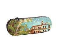 AQRJLPO Trousse à crayons en cuir imprimé île de Cuba, multi-usages, trousse de maquillage de voyage, boîte de rangement de bureau à fermeture éclair, cadeau compact pour l'école, le bureau, les