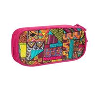 AQRJLPO Trousse à crayons en textile africain imprimé patchwork pour garçons et filles Grande capacité pour bureau, école, étudiants, papeterie, porte-crayons avec 2 compartiments, noir, rose, Taille