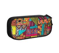 AQRJLPO Trousse à crayons en textile africain imprimé patchwork pour garçons et filles Grande capacité pour bureau, école, étudiants, papeterie, porte-crayons avec 2 compartiments, noir, Noir , Taille