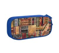AQRJLPO Trousse à crayons en textile africain pour garçons et filles - Grande capacité - Pour bureau, école, étudiants, papeterie - Avec 2 compartiments - Noir, bleu, Taille unique, Cartable
