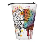 AQRJLPO Trousse à crayons extensible avec impression du cerveau gauche et droit, trousse de rangement extensible pour fournitures de voyage et maquillage pour l'école, le bureau, les voyages, Noir