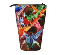 AQRJLPO Trousse à crayons extensible avec impression grues en papier origami, trousse de rangement extensible pour fournitures de voyage et maquillage pour l'école, le bureau, les voyages, Noir