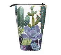 AQRJLPO Trousse à crayons extensible avec imprimé de plantes succulentes, trousse de rangement extensible pour fournitures de voyage et maquillage pour l'école, le bureau, les voyages, Noir , Taille