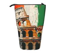 AQRJLPO Trousse à crayons extensible avec imprimé drapeau italien du Colisée romain, trousse de rangement extensible pour fournitures de voyage et maquillage pour l'école, le bureau, les voyages, Noir