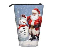 AQRJLPO Trousse à crayons extensible avec imprimé Père Noël et bonhomme de neige, trousse de rangement extensible pour fournitures de voyage et maquillage pour l'école, le bureau, les voyages, Noir