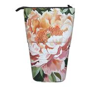 AQRJLPO Trousse à crayons extensible avec imprimé pivoine pêche, trousse de rangement extensible pour fournitures de voyage et maquillage pour l'école, le bureau, les voyages, Noir , Taille unique
