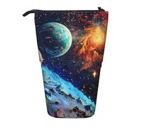 AQRJLPO Trousse à crayons extensible avec imprimé planètes spatiales, trousse de rangement extensible pour fournitures de voyage et maquillage pour l'école, le bureau, les voyages, Noir , Taille