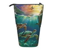 AQRJLPO Trousse à crayons extensible avec imprimé tortues de mer, trousse de rangement extensible pour fournitures de voyage et maquillage pour l'école, le bureau, les voyages, Noir , Taille unique