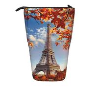 AQRJLPO Trousse à crayons extensible avec motif Tour de Paris avec feuilles imprimées, fournitures de voyage et maquillage pour l'école, le bureau, les voyages, Noir , Taille unique, Cartable