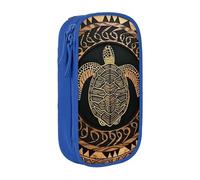 AQRJLPO Trousse à crayons hawaïenne avec imprimé tortue Tapa Honu pour étudiants, garçons et filles - Grande capacité double couche pour bureau, école, papeterie, trousse à crayons, noir, bleu, Taille