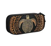 AQRJLPO Trousse à crayons hawaïenne avec imprimé tortue Tapa Honu pour garçons et filles, grande capacité, pour bureau, école, étudiants, papeterie, trousse à crayons avec 2 compartiments, noir, Noir
