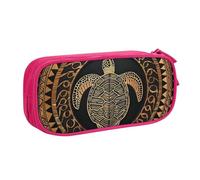 AQRJLPO Trousse à crayons hawaïenne avec imprimé tortue Tapa Honu pour garçons et filles, grande capacité, pour bureau, école, étudiants, papeterie, trousse à crayons avec 2 compartiments, noir, rose