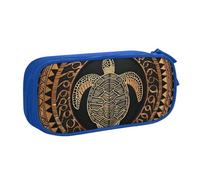 AQRJLPO Trousse à crayons hawaïenne avec imprimé tortue Tapa Honu pour garçons et filles, grande capacité, pour bureau, école, étudiants, papeterie, trousse à crayons avec 2 compartiments, noir, bleu