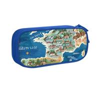 AQRJLPO Trousse à crayons imprimée carte de la Grèce pour garçons et filles Grande capacité pour bureau, école, étudiants, papeterie, trousse à crayons avec 2 compartiments, noir, bleu, Taille unique