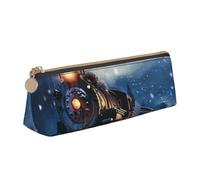 AQRJLPO Trousse à crayons imprimée en cuir avec motif train de chemin de fer pour l'hiver, Noël, Noël, nuit enneigée, trousse de maquillage pour garçons, filles, étudiants, blanc, Taille unique