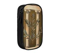 AQRJLPO Trousse à crayons motif bâtiment antique avec branche et imprimés grecs pour étudiants, garçons et filles - Grande capacité double couche pour bureau, école, papeterie, trousse à crayons, noir