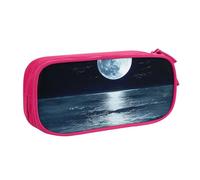 AQRJLPO Trousse à crayons pleine lune dans la nuit pour garçons et filles de grande capacité pour bureau, école, étudiants, papeterie, trousse à crayons avec 2 compartiments, noir, rose, Taille unique